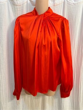 NWT Vibrant red Flying Tomato satin blouse features an elegant draped mock neck
